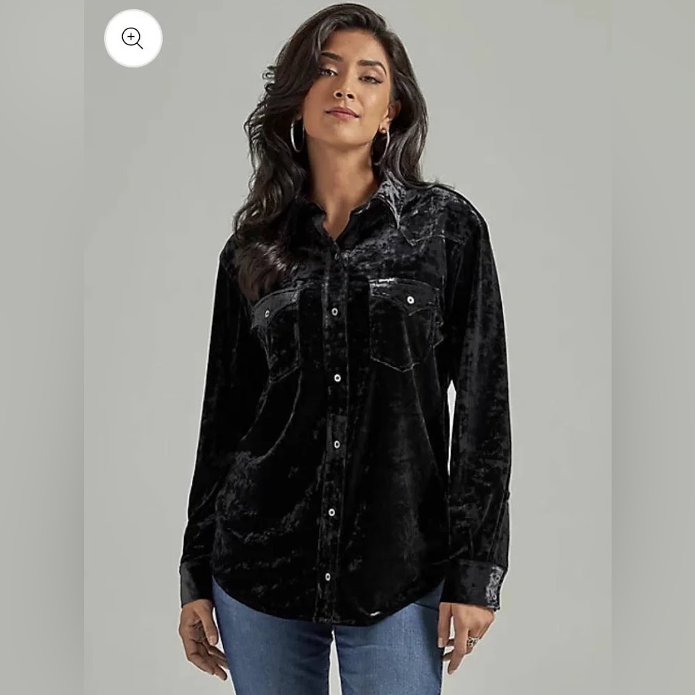 Wrangler Retro Black Velvet Button-Up Shirt XS